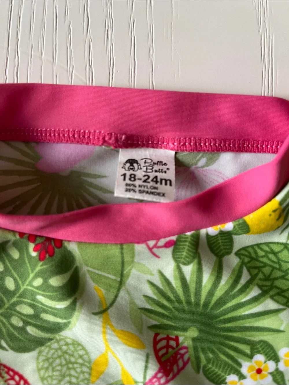 Ruffle Butts Pink & Green Tropical Rashguard Swim Set